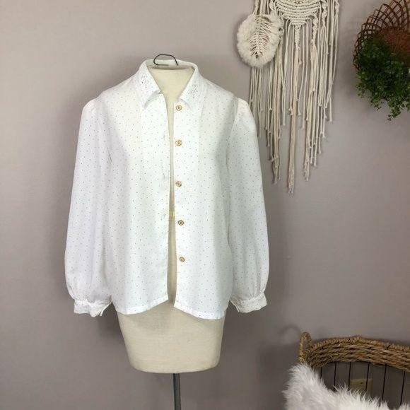 sam hua Tops - Sam Hua Korean Large polka dot lace collared blouse